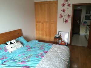 Other view of the main room, complete with large wooden storage cabinets (a real score). 